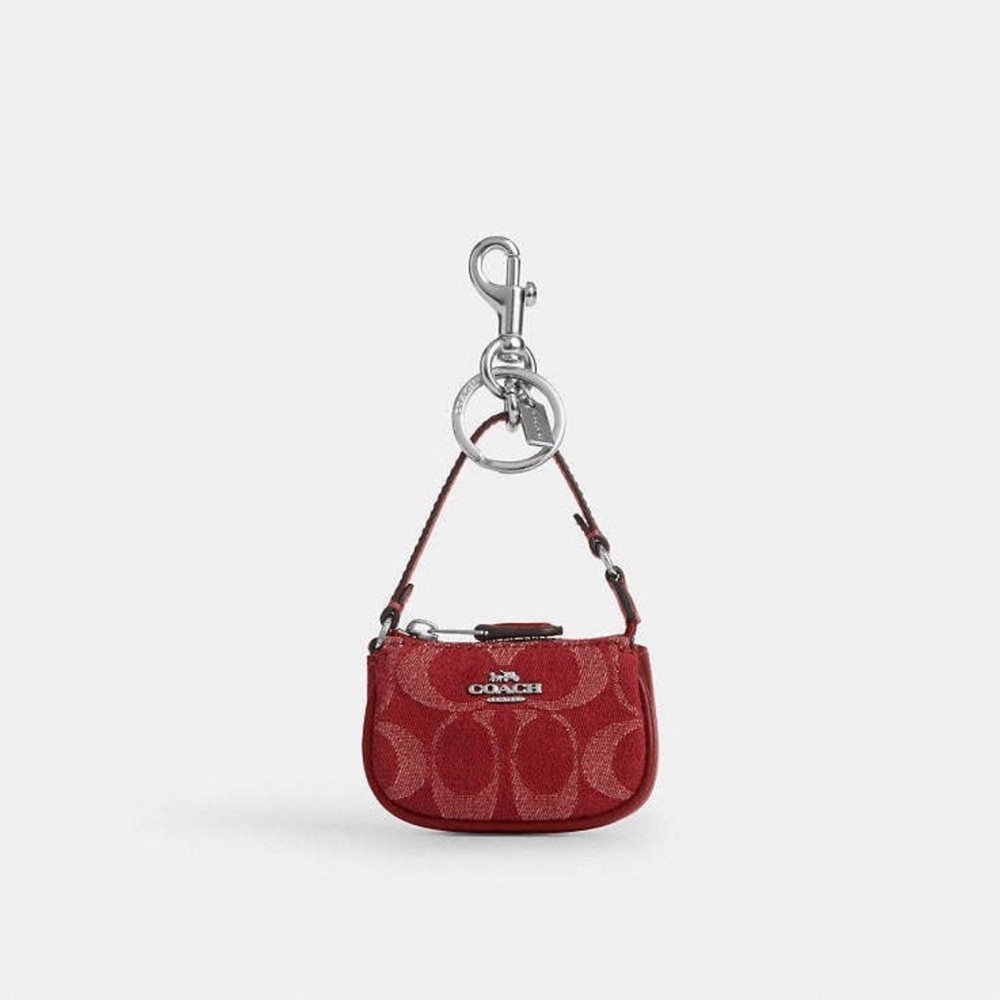 NWT Coach Mini Nolita Bag Charm In Signature Denim Silver/True Red CDB23